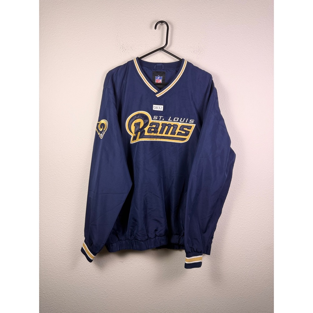 NFL St Louis Rams V-Neck Pullover Windbreaker Navy Blue Gold Mens XL Vintage